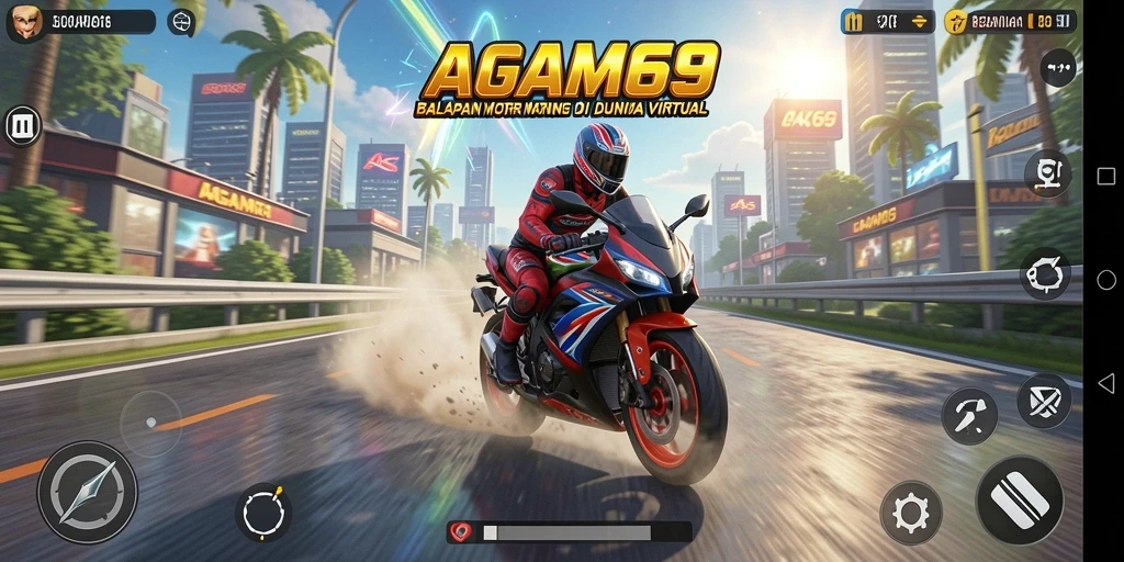 Tampilan gameplay AGAM69 yang menegangkan dalam balapan motor.