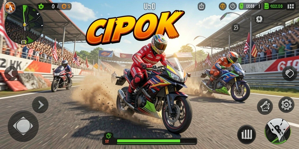 Tampilan seru gameplay balapan motor di CIPOK.