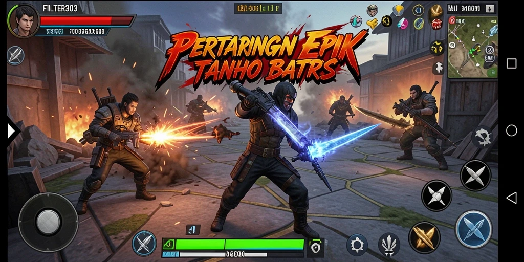 Gameplay seru FILTER303 dengan pertarungan intens dan karakter beragam.