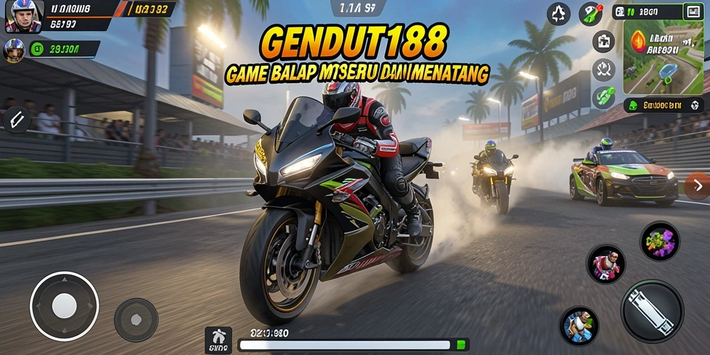 Tampilan menarik dari gameplay GENDUT188 yang menampilkan balapan motor seru.