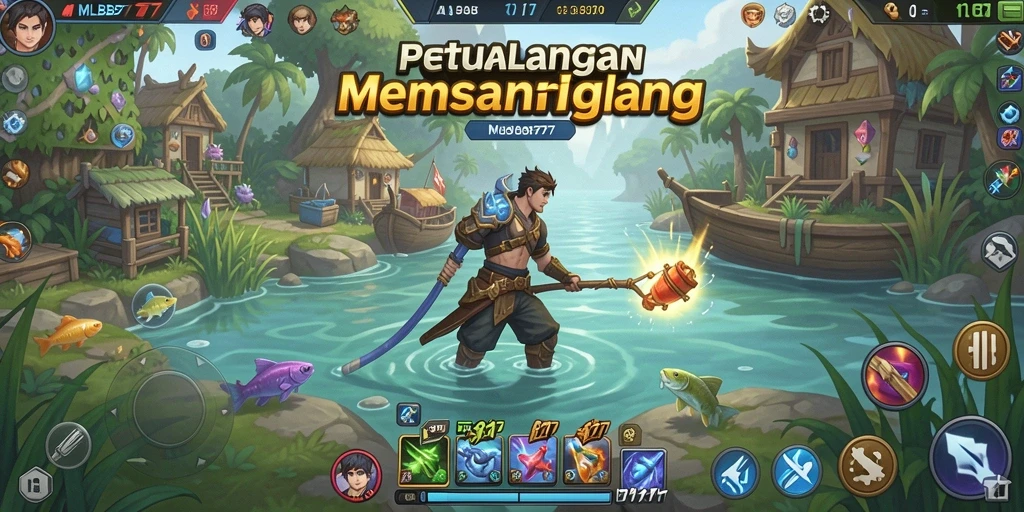 Screenshot gameplay MLBB777 menampilkan aksi memancing yang seru.