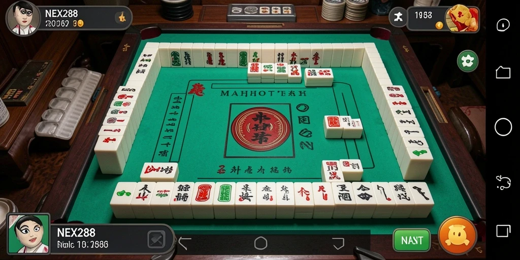 Screenshot gameplay NEX288 yang menunjukkan momen menegangkan saat bermain Mahjong.