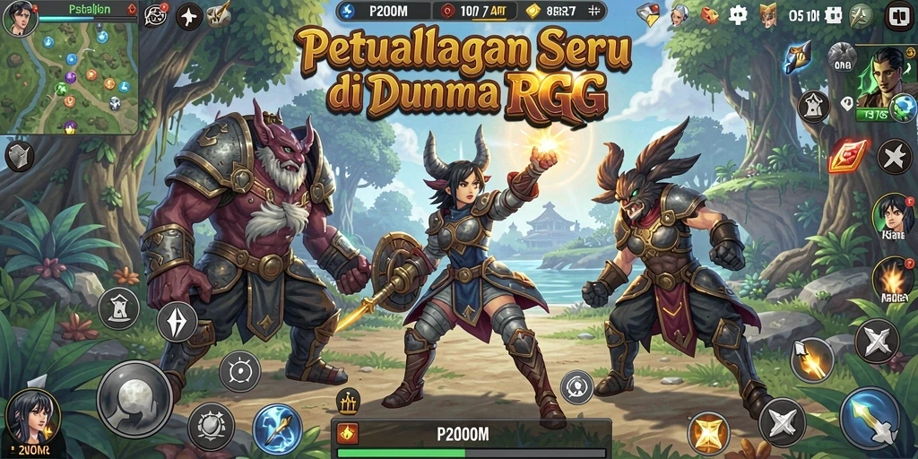 Screenshot P200M menampilkan pertarungan seru di dunia RPG.