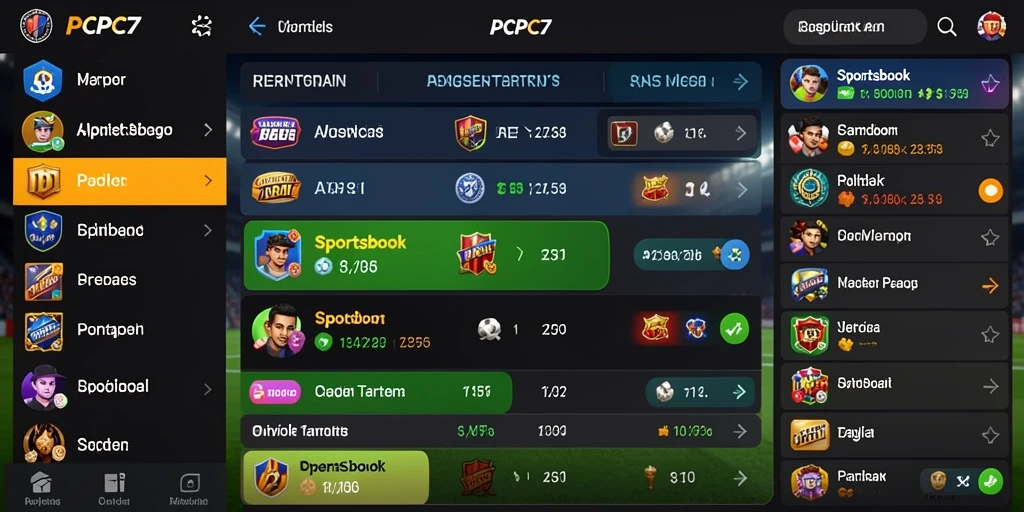 Screenshot utama PCPC7 menampilkan fitur taruhan olahraga yang menarik.