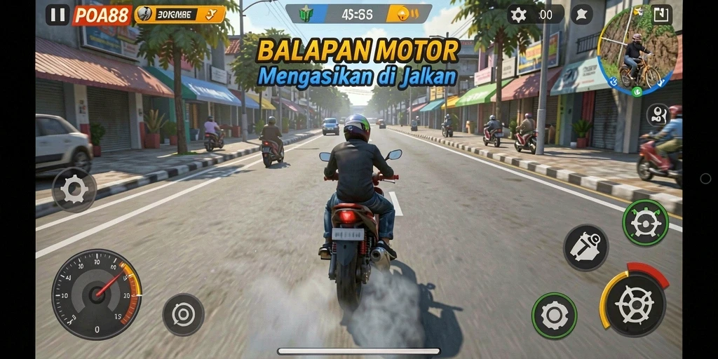 Screenshot gameplay POA88 yang menampilkan aksi balapan motor yang seru.