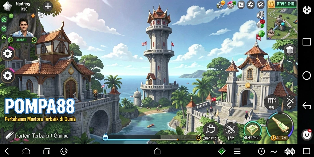 Tampilan gameplay seru POMPA88 dengan strategi kekuatan menara.