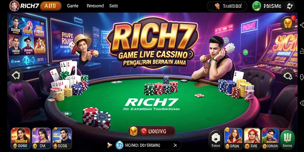 Tampilan gameplay RICH7 dengan dealer live interaktif.