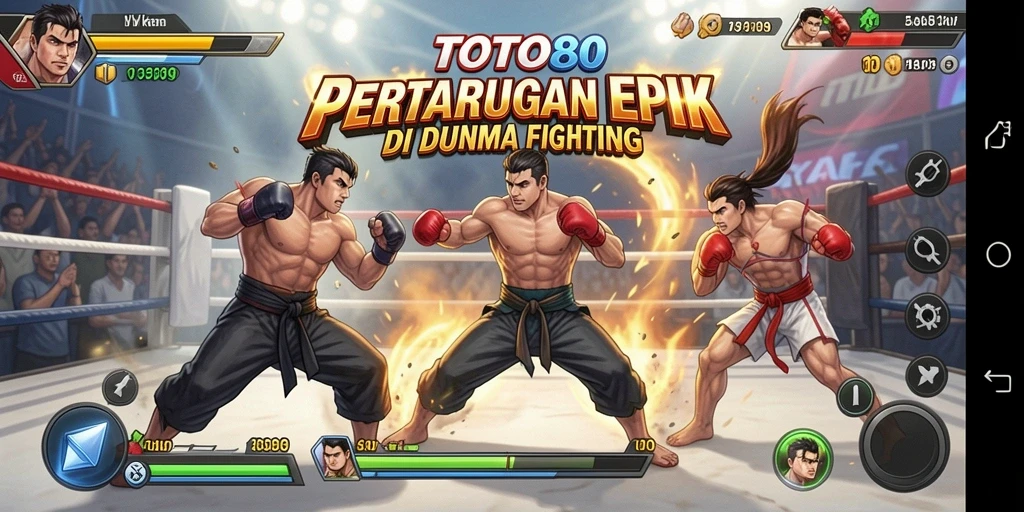 Tangkapan layar dari TOTO80 menampilkan pertarungan seru antara karakter di arena.
