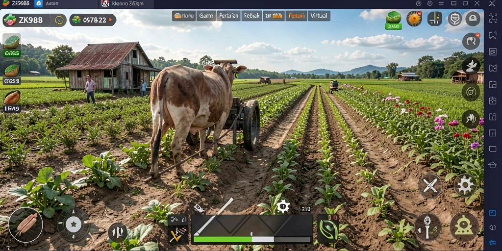 Tampilan gameplay ZK988 saat bertani dengan grafis menawan.